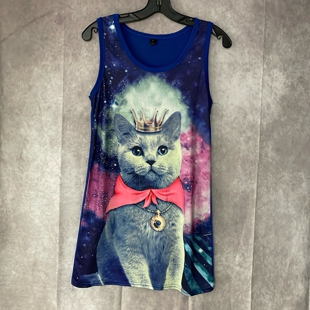 Blue Galaxy Queen Kitty Long Tank Top - See Measurements